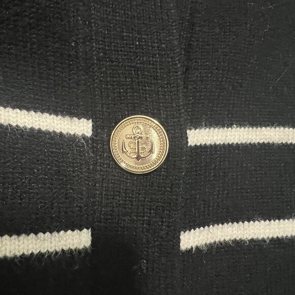 Zara Women's Lady Knit Cardigan Large Gold Buttons Black Ivory Striped Career - Picture 3 of 11